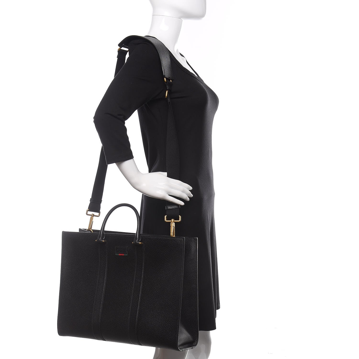Gucci Grained Calfskin Web Top Handle Tote Black 2 of 10