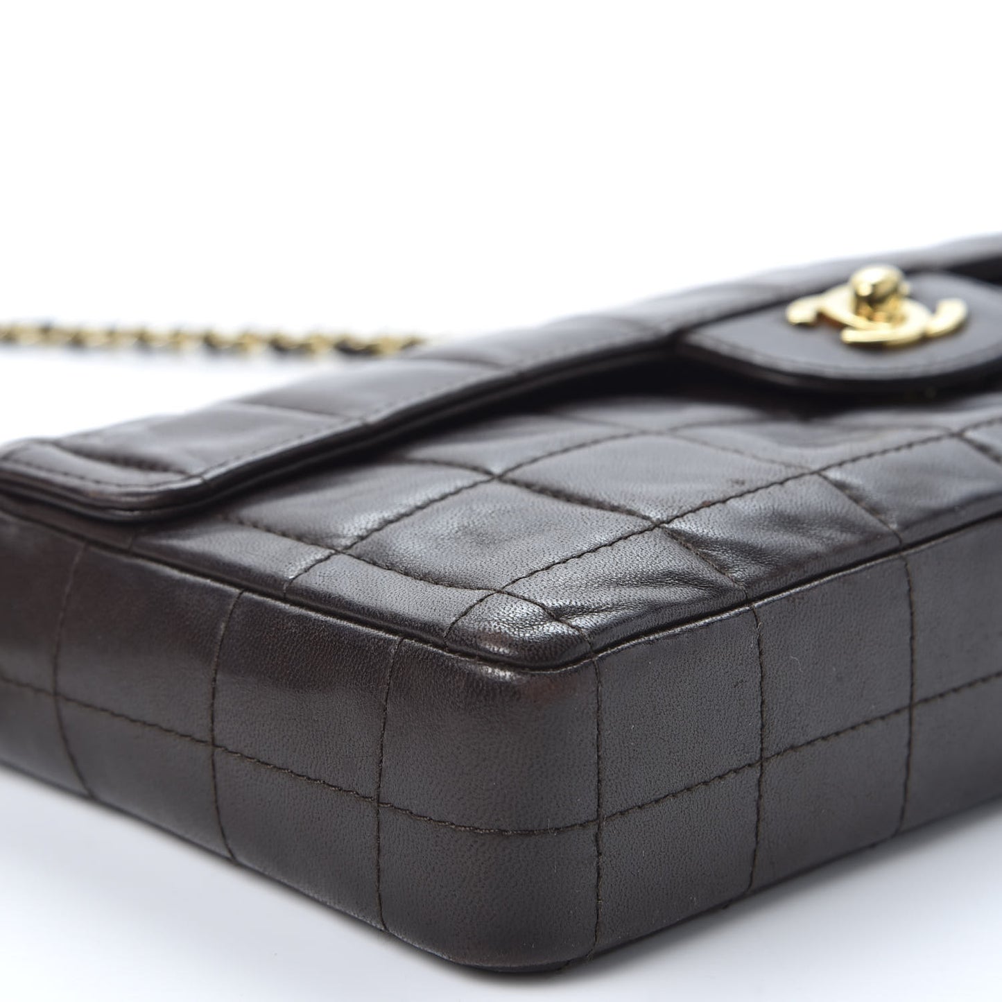 Lambskin East West Chocolate Bar Flap Dark Brown