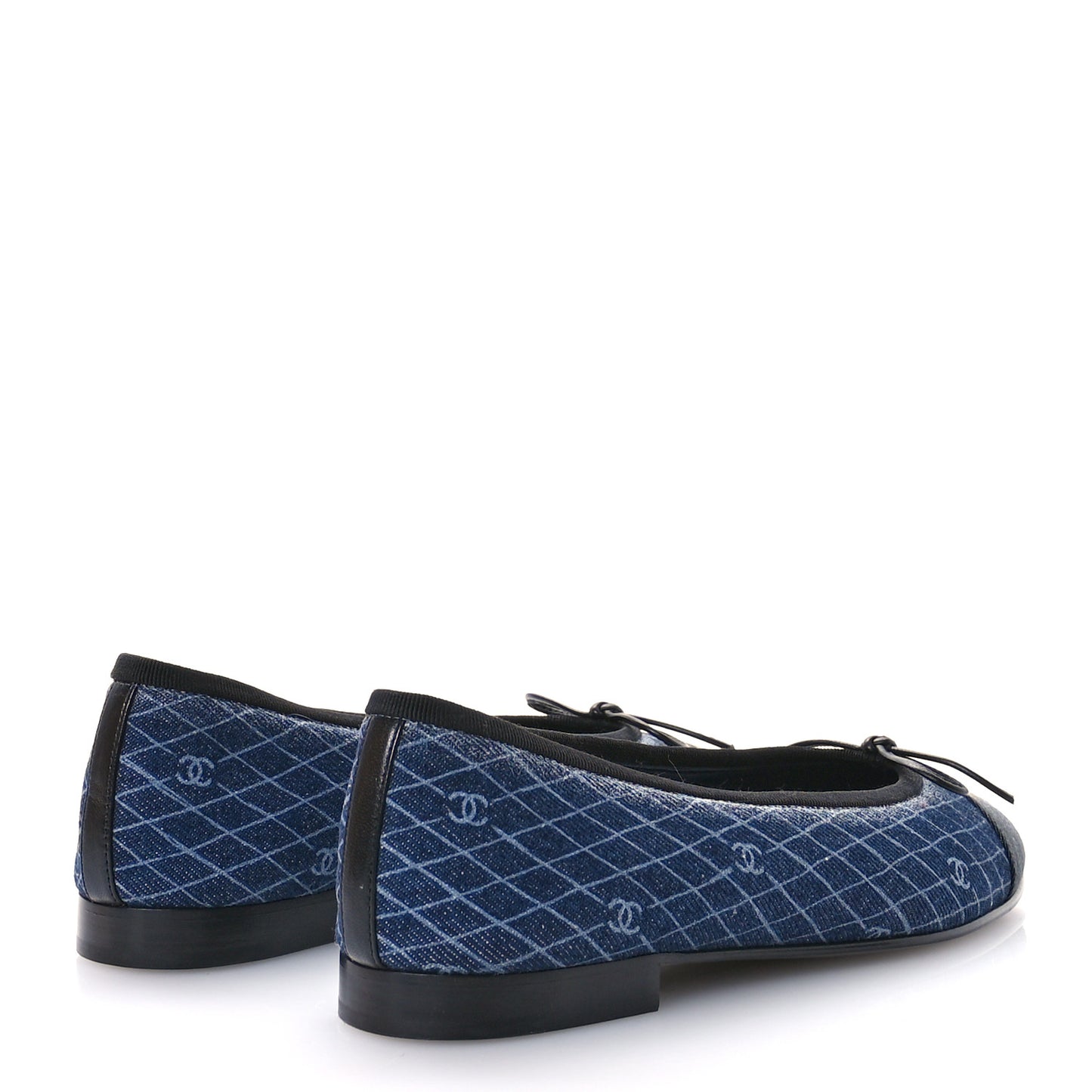 Denim Printed Quilt CC Cap Toe Ballerina Flats 37 Navy Blue Dark Grey