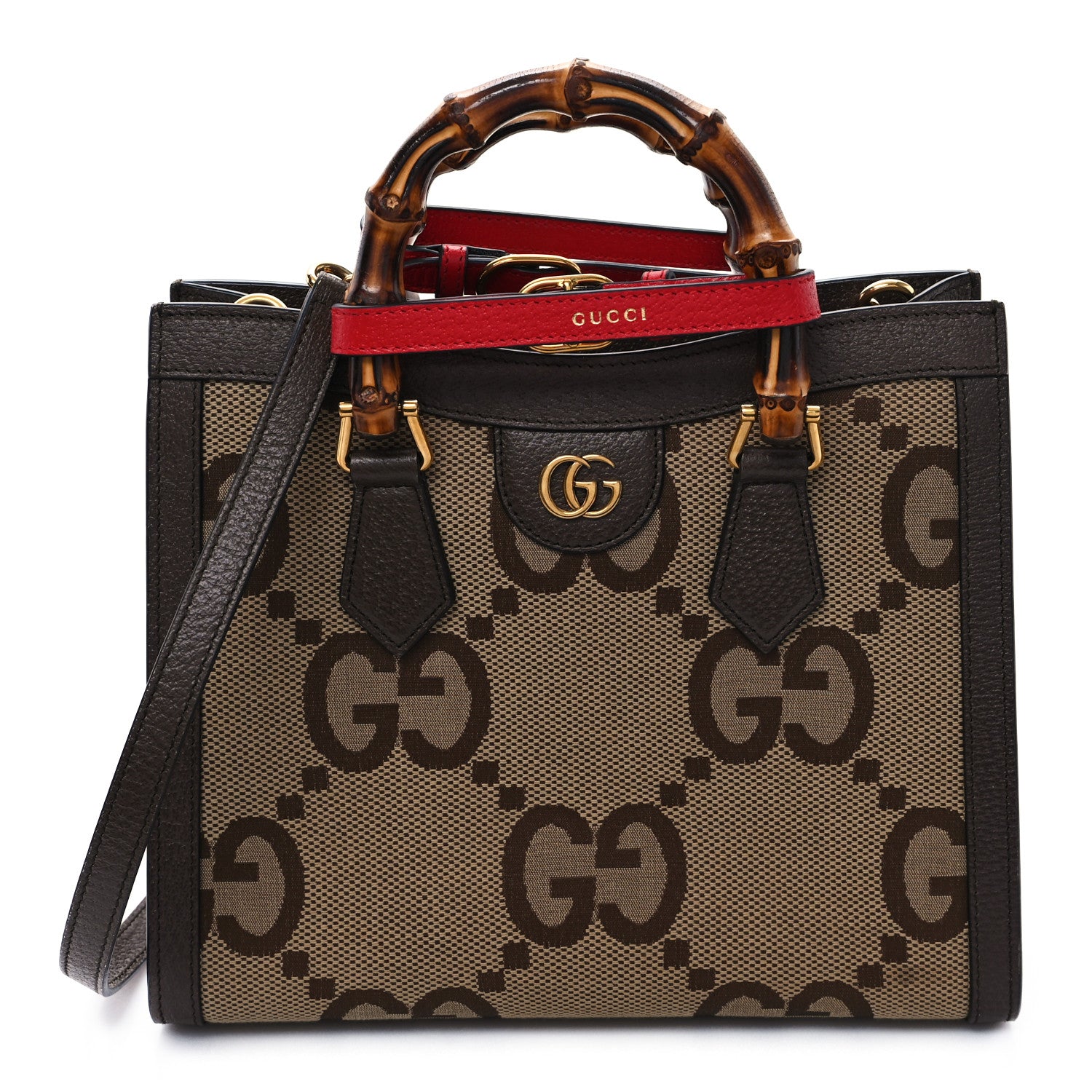 Gucci Monogram Jumbo GG Textured Dollar Calfskin Small Diana Tote Bag Camel Ebony New Acero Pomegranate Red 1 of 11