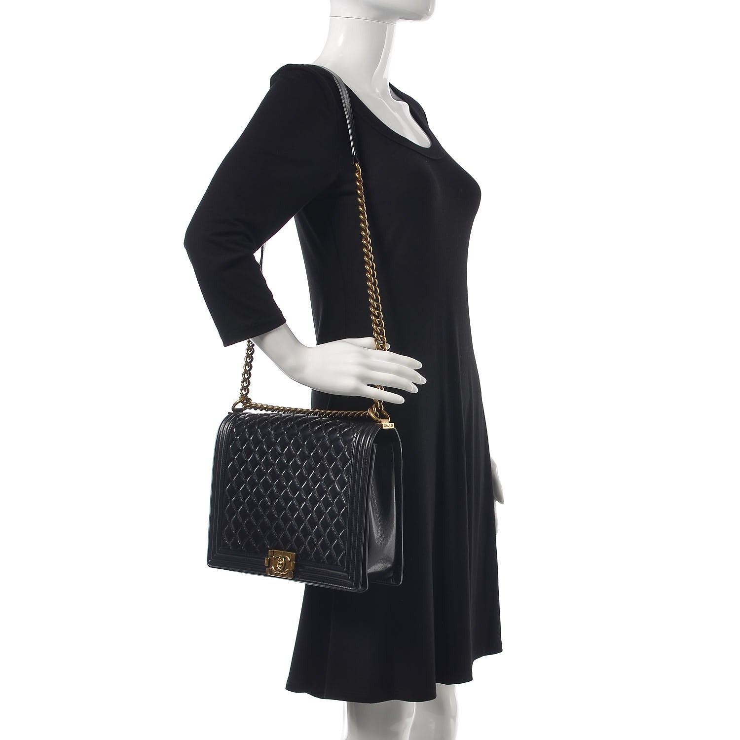 Chanel Glazed Calfskin Quilted Large Boy Flap Black 2 of 14