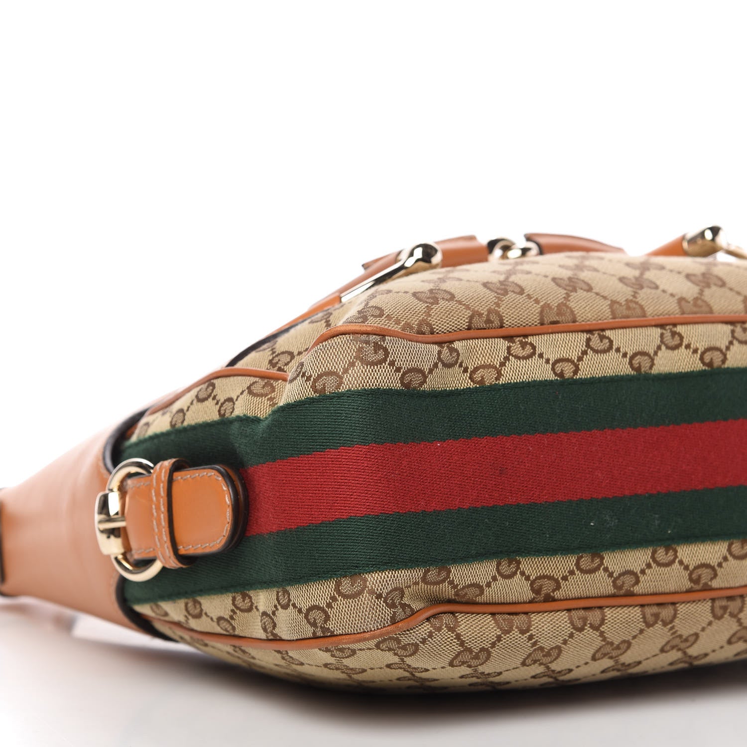 Gucci Monogram Large Horsebit Web Hobo Tan 6 of 10