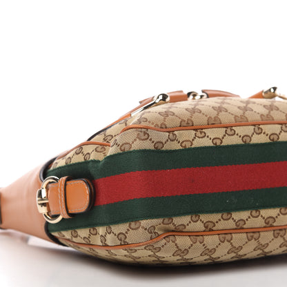 Gucci Monogram Large Horsebit Web Hobo Tan 6 of 10