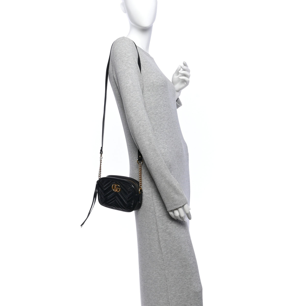 Gucci Calfskin Matelasse Mini GG Marmont Chain Shoulder Bag Black 2 of 10