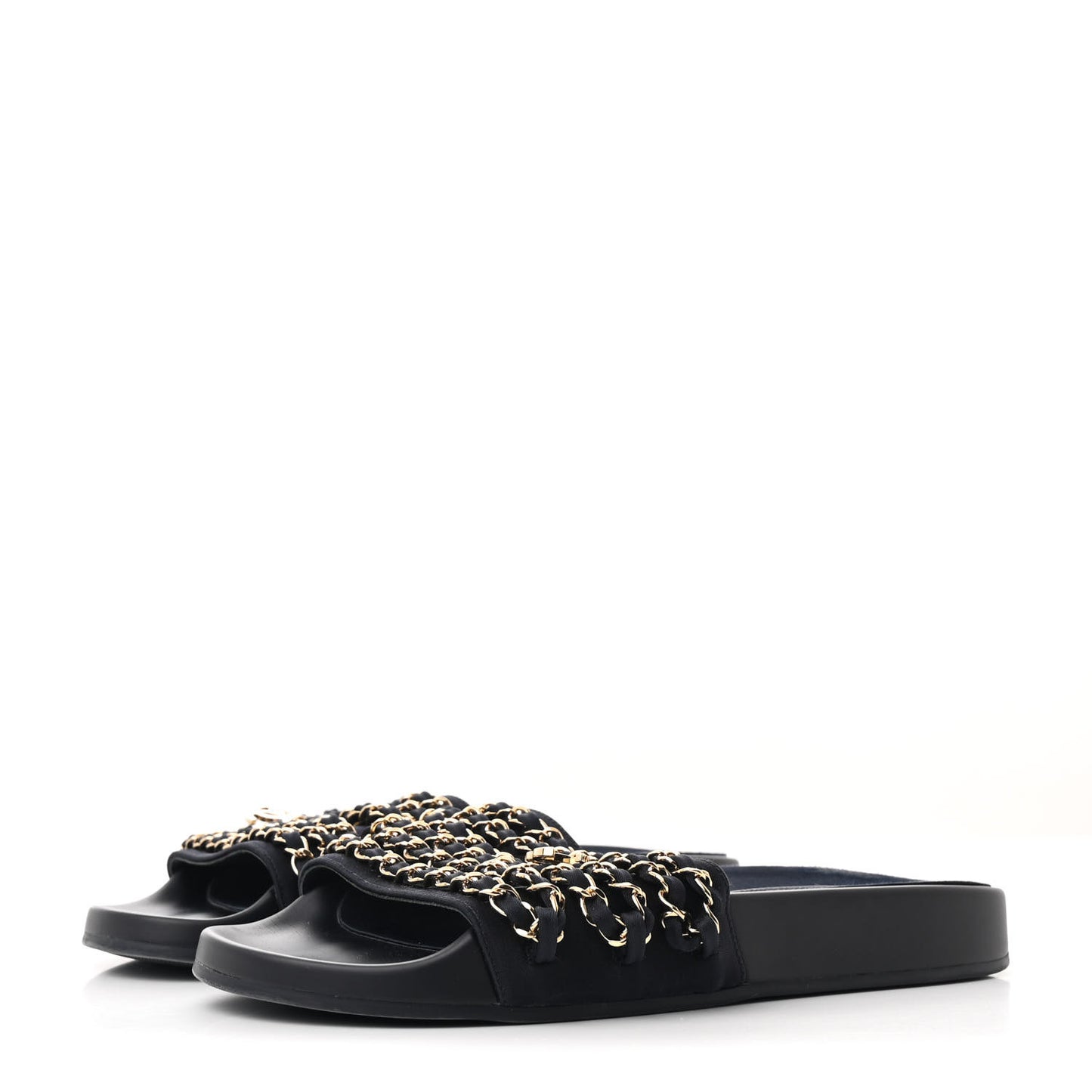 Satin Chain Flat Sandals 37 Marine