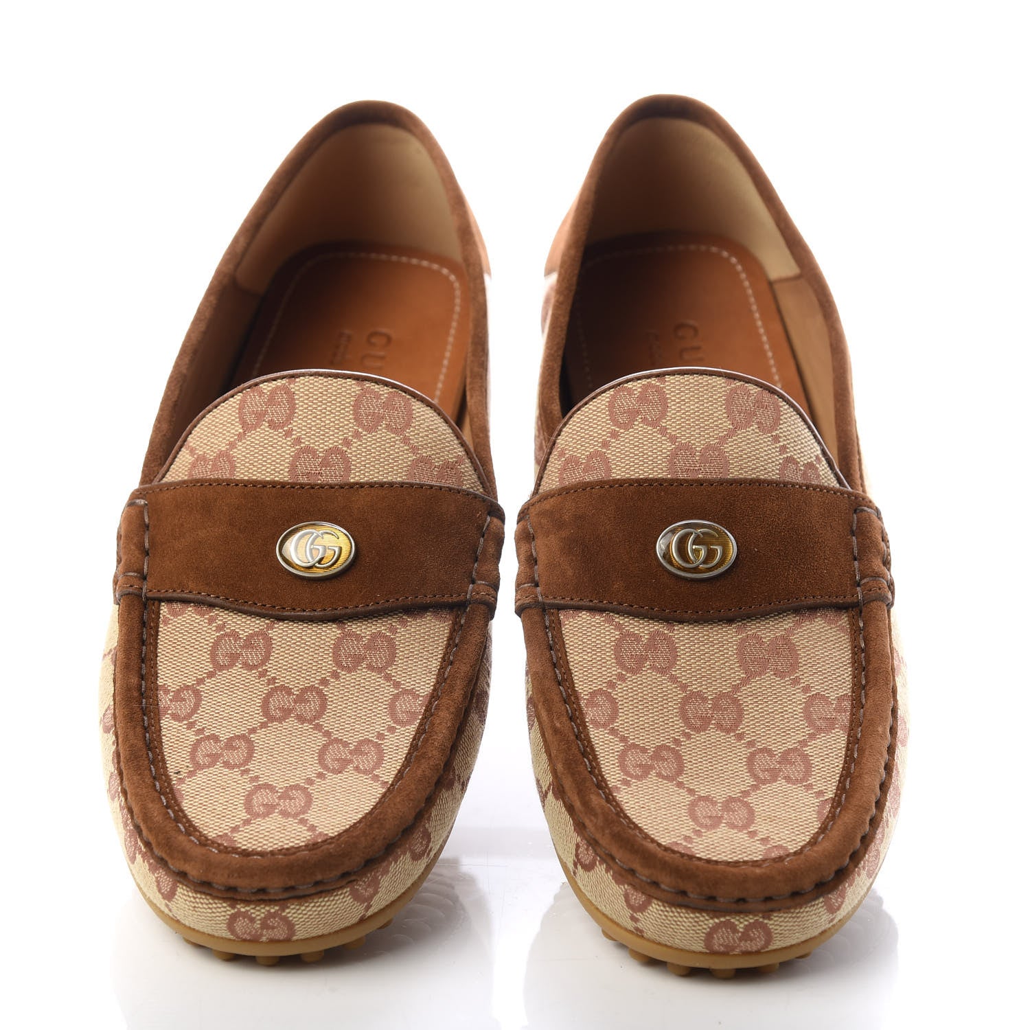 Gucci GG Monogram Suede Mens Driver Loafers 8.5 Beige Ruggine Cuir 5 of 10