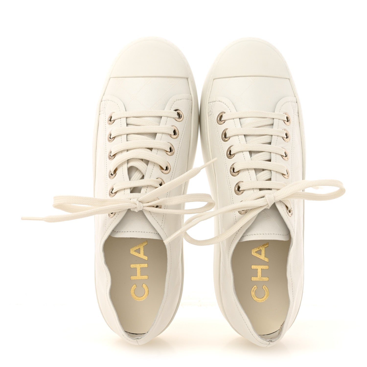 Chanel Lambskin Printed Logo Sneakers 40.5 White 2 of 9