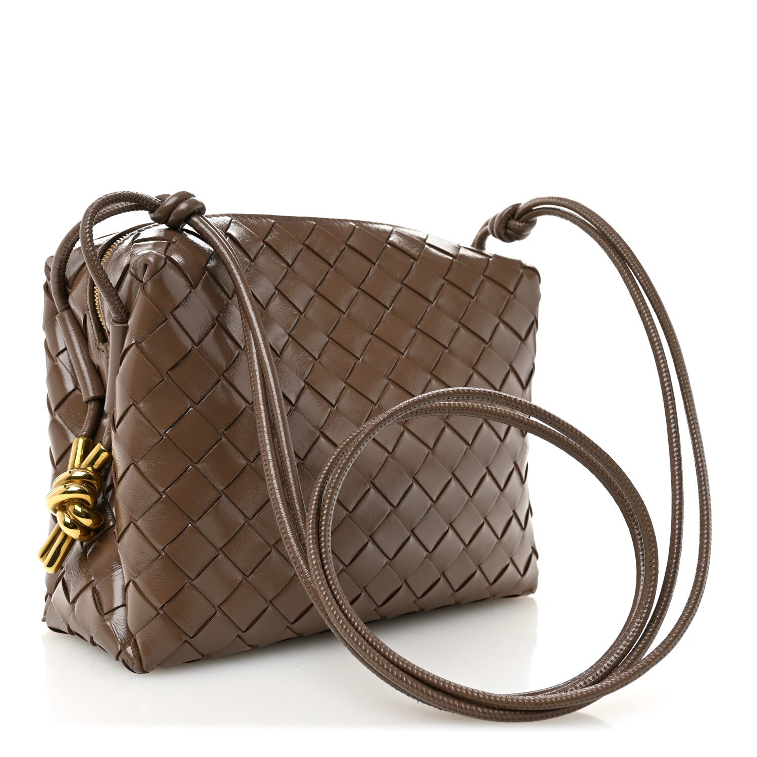 Bottega Venetaブラウン　レザー バッグ Bottega Veneta Orange Intrecciato Leather Cassette Padded Chain