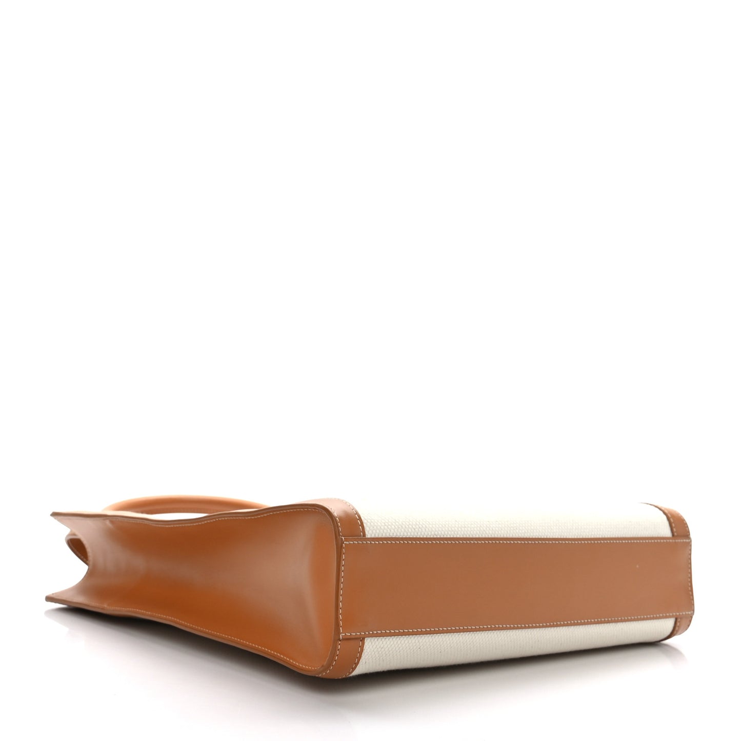 Canvas Calfskin Logo Print Small Vertical Cabas Natural Tan