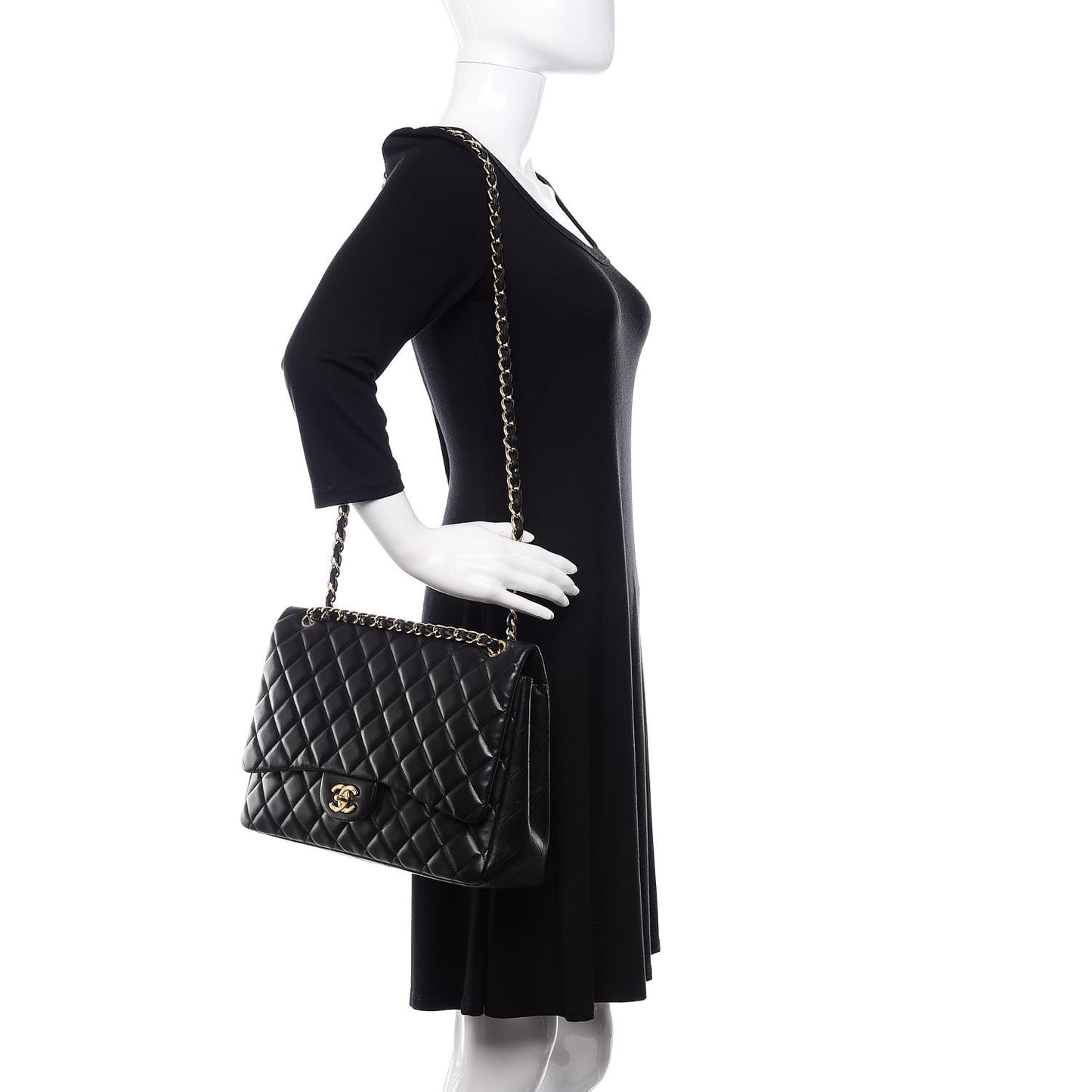 Lambskin Quilted Jumbo Single Flap Black