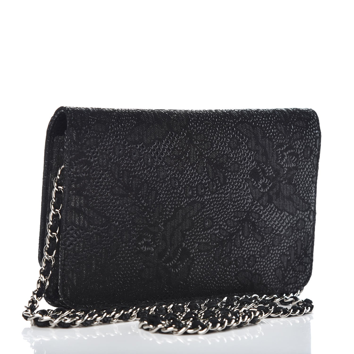 Chanel Lace Goatskin Wallet On Chain WOC Black 3 of 10