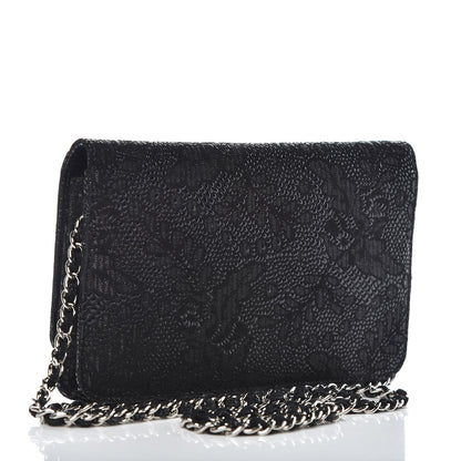 Chanel Lace Goatskin Wallet On Chain WOC Black 3 of 10