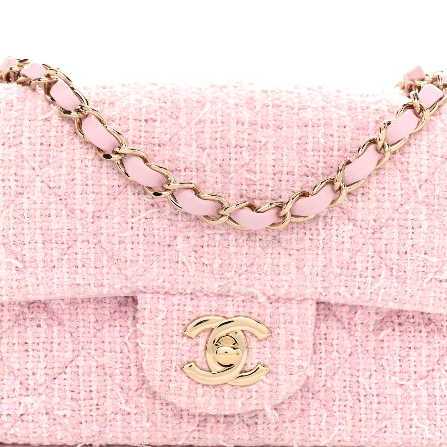 Tweed Quilted Mini Rectangular Flap Pink