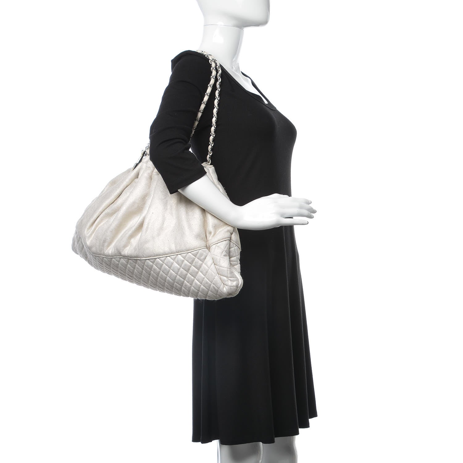 Chanel Metallic Jersey Quilted Melrose Cabas Light Beige 2 of 8