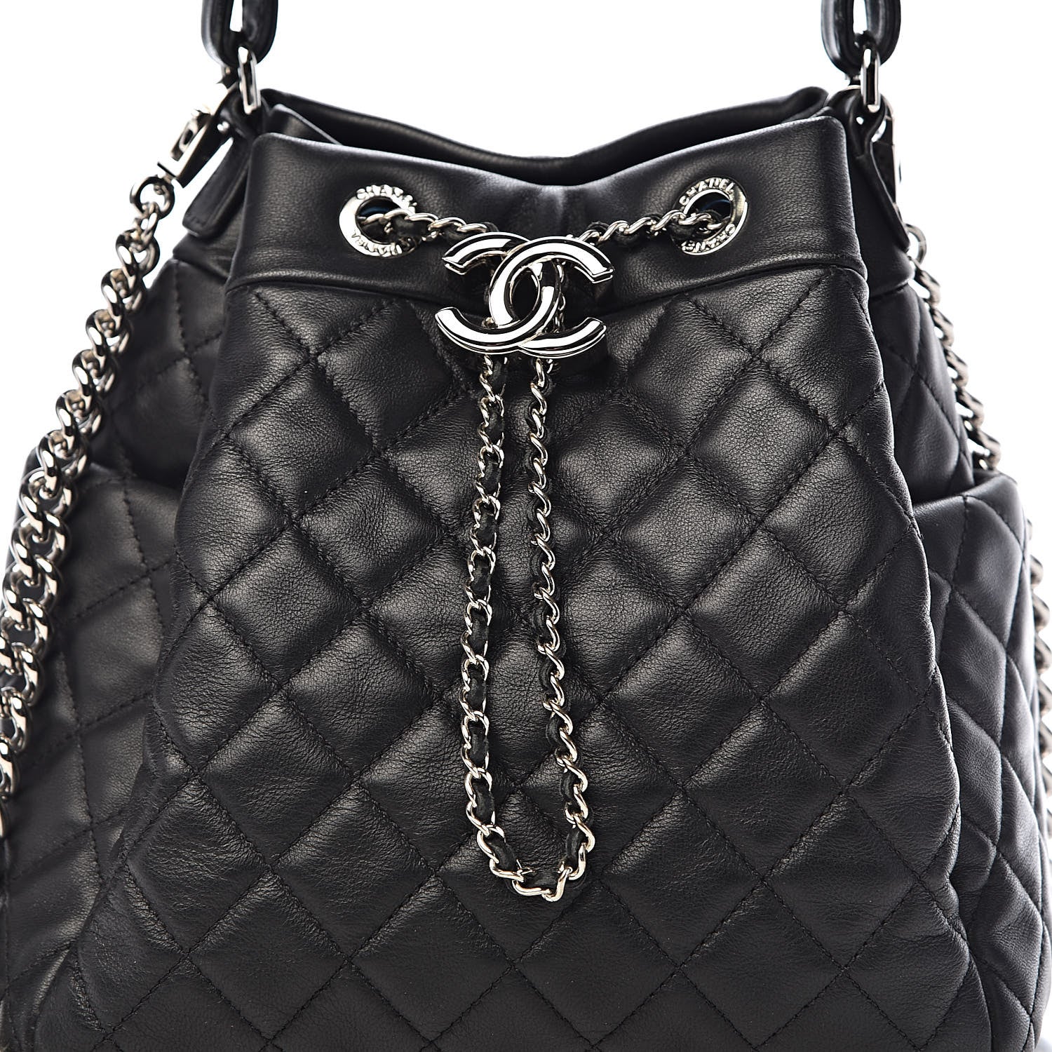 Chanel Lambskin Quilted CC Chain Drawstring Tote Black 10 of 10