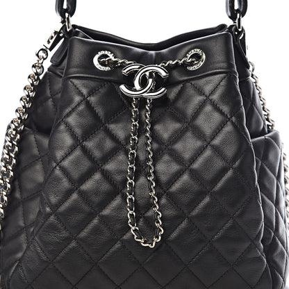 Chanel Lambskin Quilted CC Chain Drawstring Tote Black 10 of 10