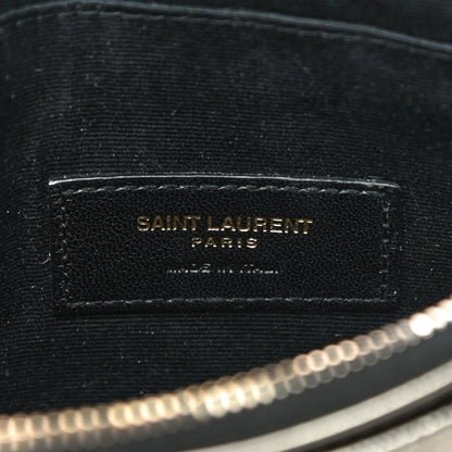 Saint Laurent Metallic Grain De Poudre Matelasse Chevron Monogram Bill Pouch Piombo 6 of 17