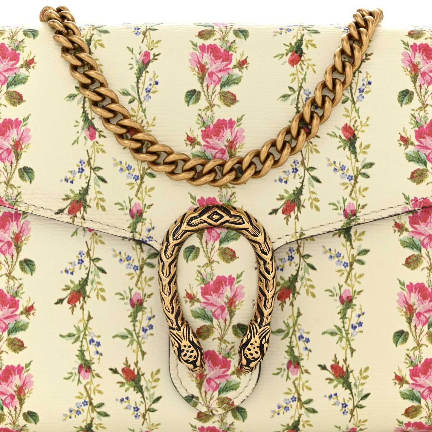 Calfskin Floral Print Mini Dionysus Chain Wallet Ivory Pink