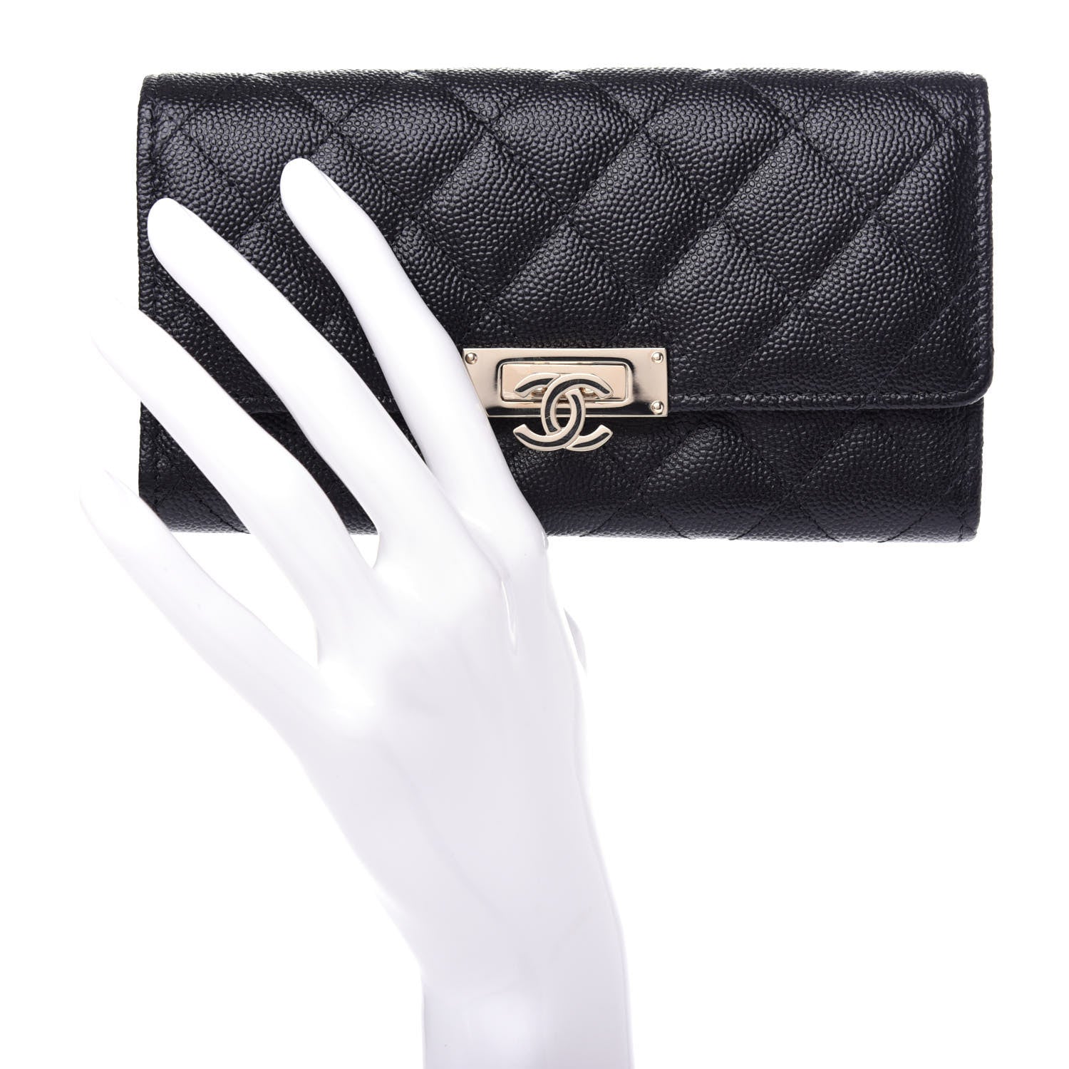 Chanel Caviar Quilted Large Golden Class Gusset Flap Wallet Black 2 of 8