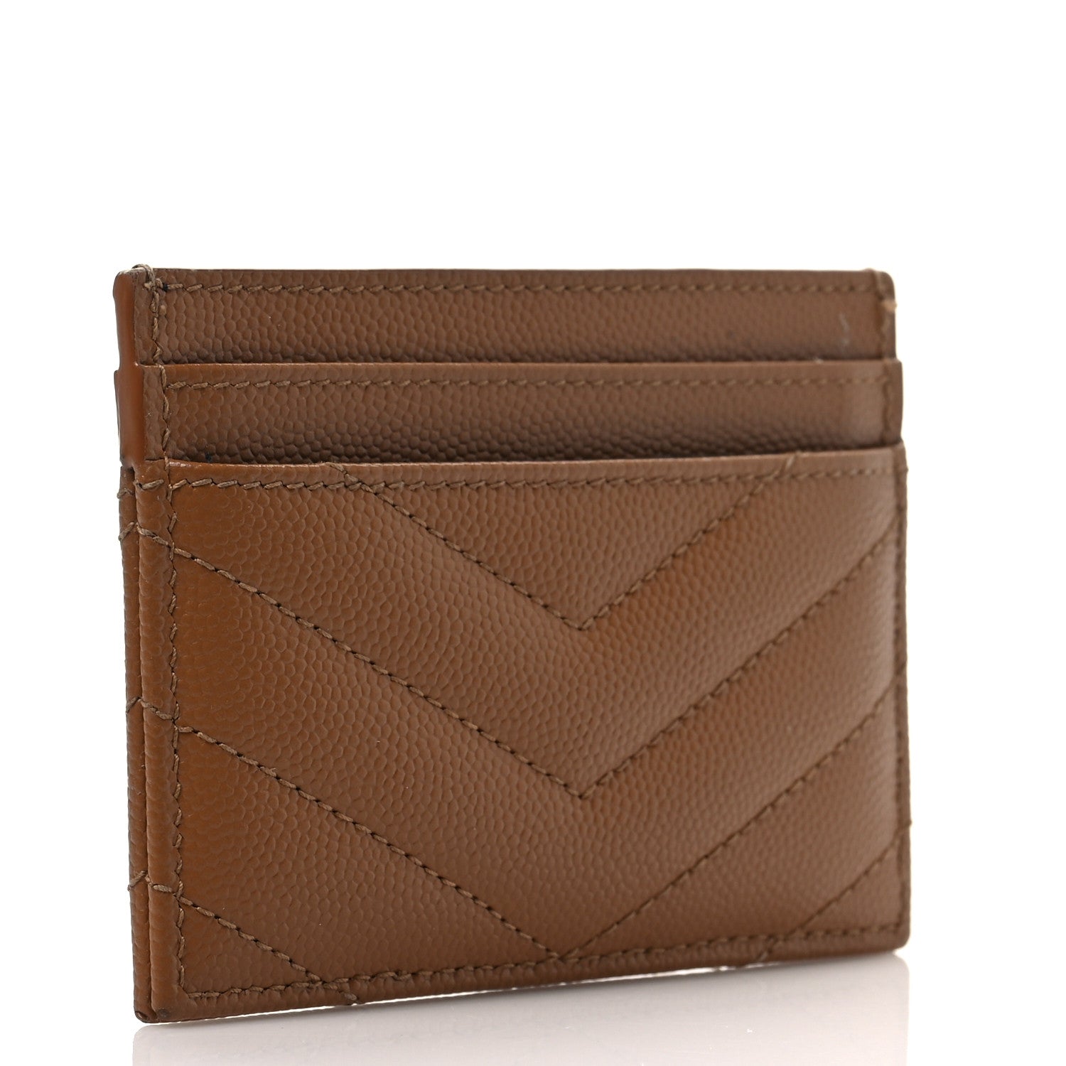 Saint Laurent Grain De Poudre Matelasse Chevron Monogram Credit Card Case Natural Dark 3 of 8