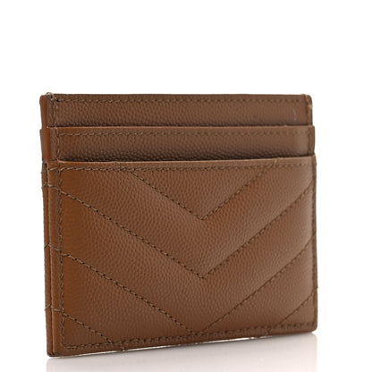 Saint Laurent Grain De Poudre Matelasse Chevron Monogram Credit Card Case Natural Dark 3 of 8