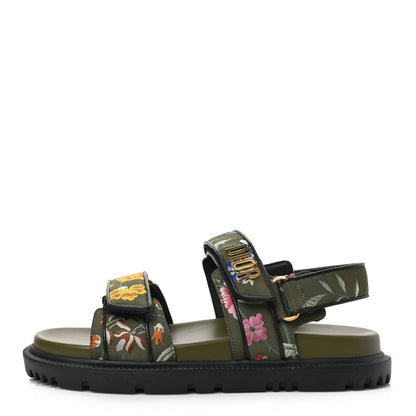 Christian Dior Technical Fabric Petites Fleurs Print Dioract Sandals 37.5 Kaki 1 of 7