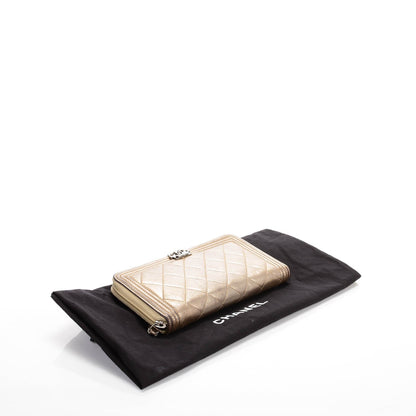 Chanel Metallic Calfskin Quilted Boy Zip Around Wallet Light Gold 4 of 8