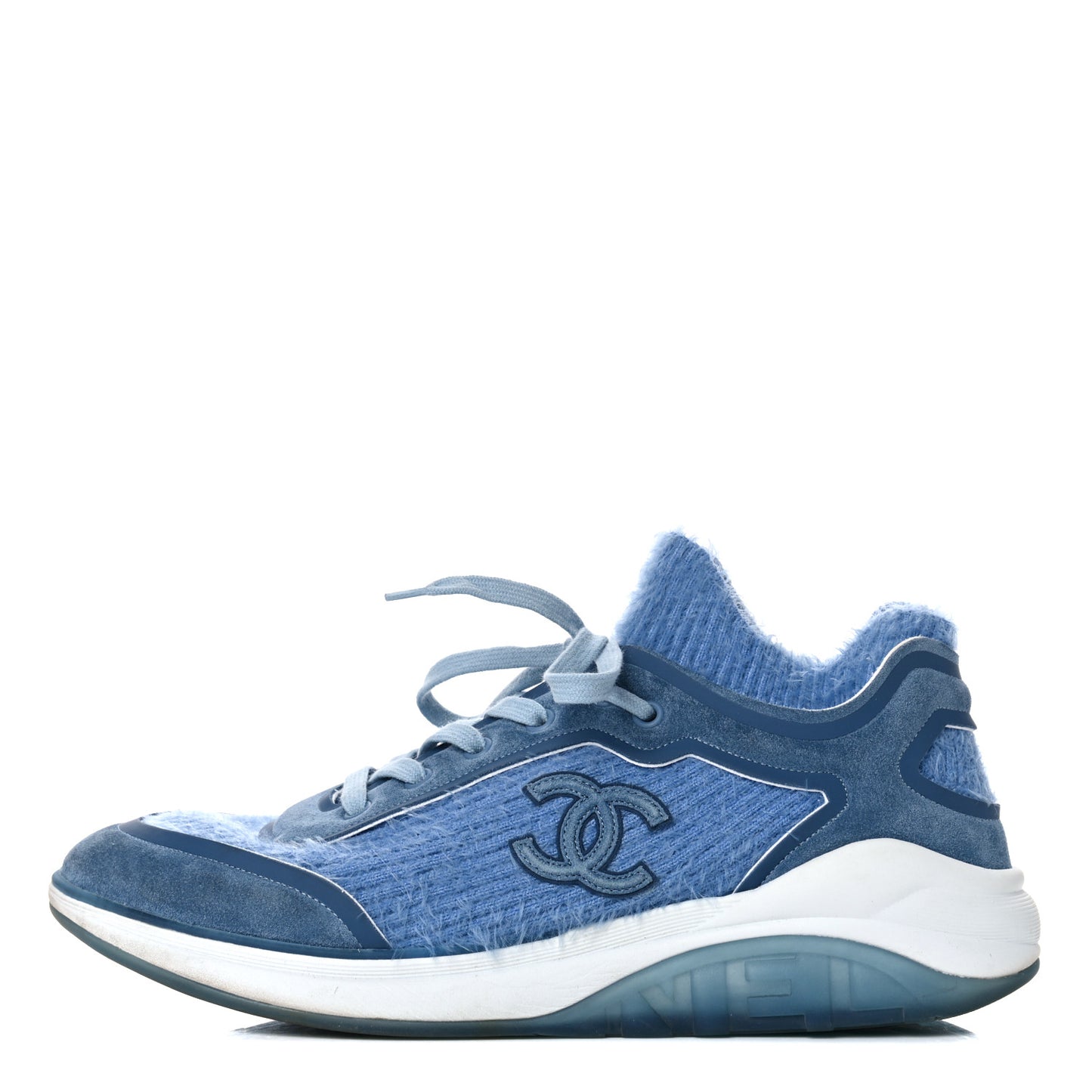 Suede Calfskin Stretch Fabric CC Sneakers Light Blue