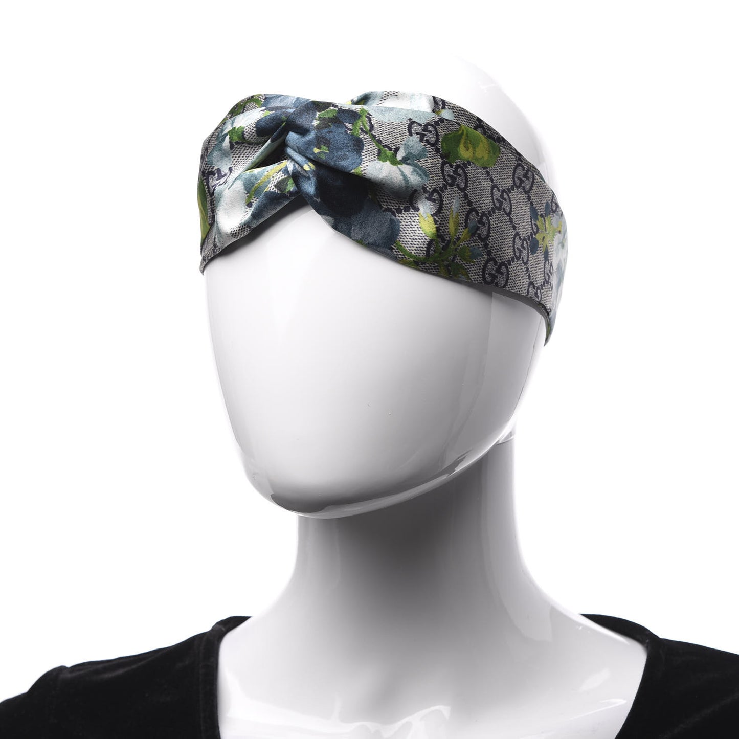 Silk Monogram Blooms Print Headband Blue