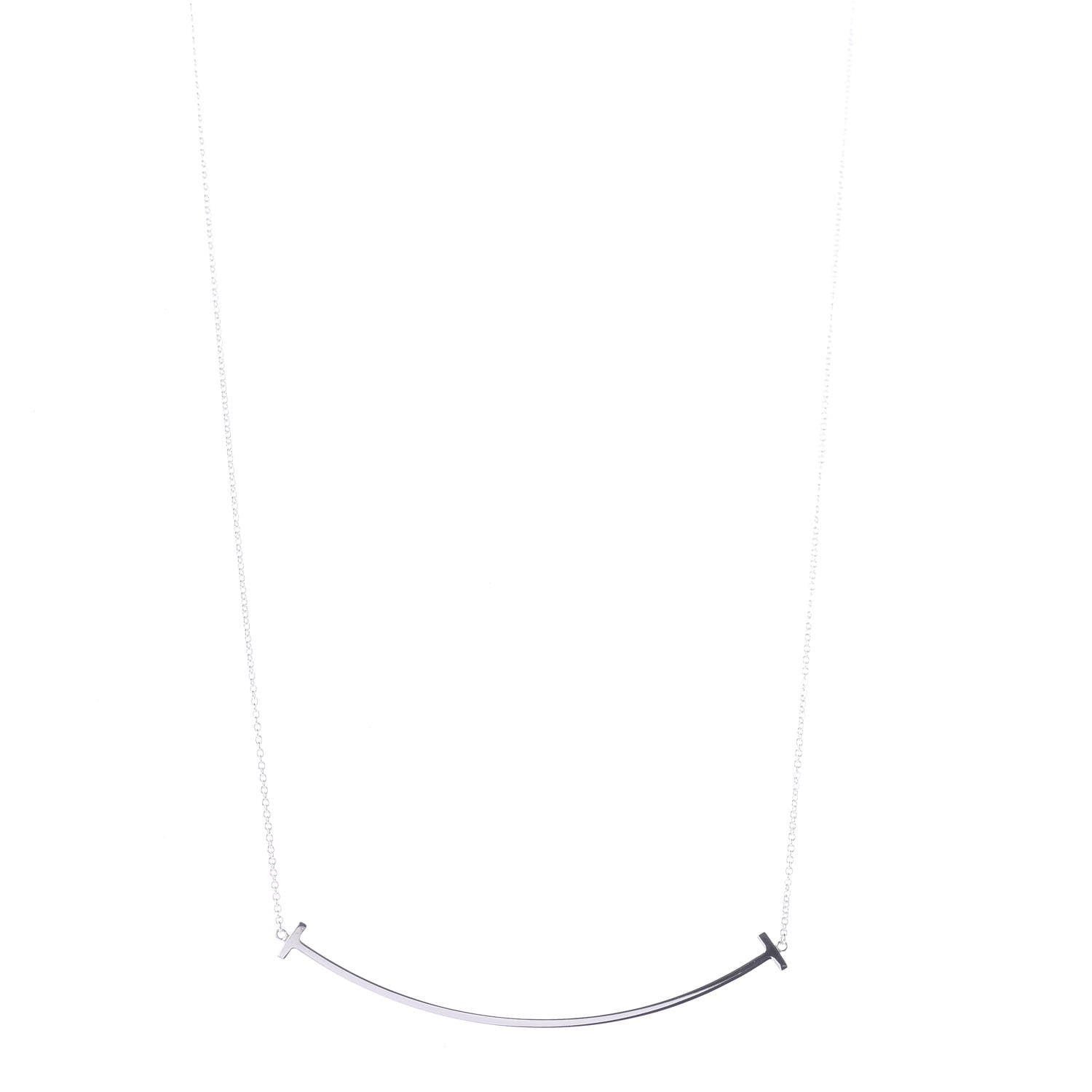 Tiffany Sterling Silver Large T Smile Pendant Necklace 1 of 4