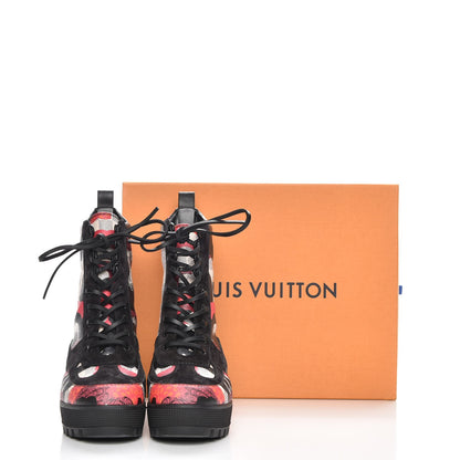 Louis Vuitton Suede Calfskin Damier Azur Overcloud Platform Desert Boots 41 Black 8 of 8