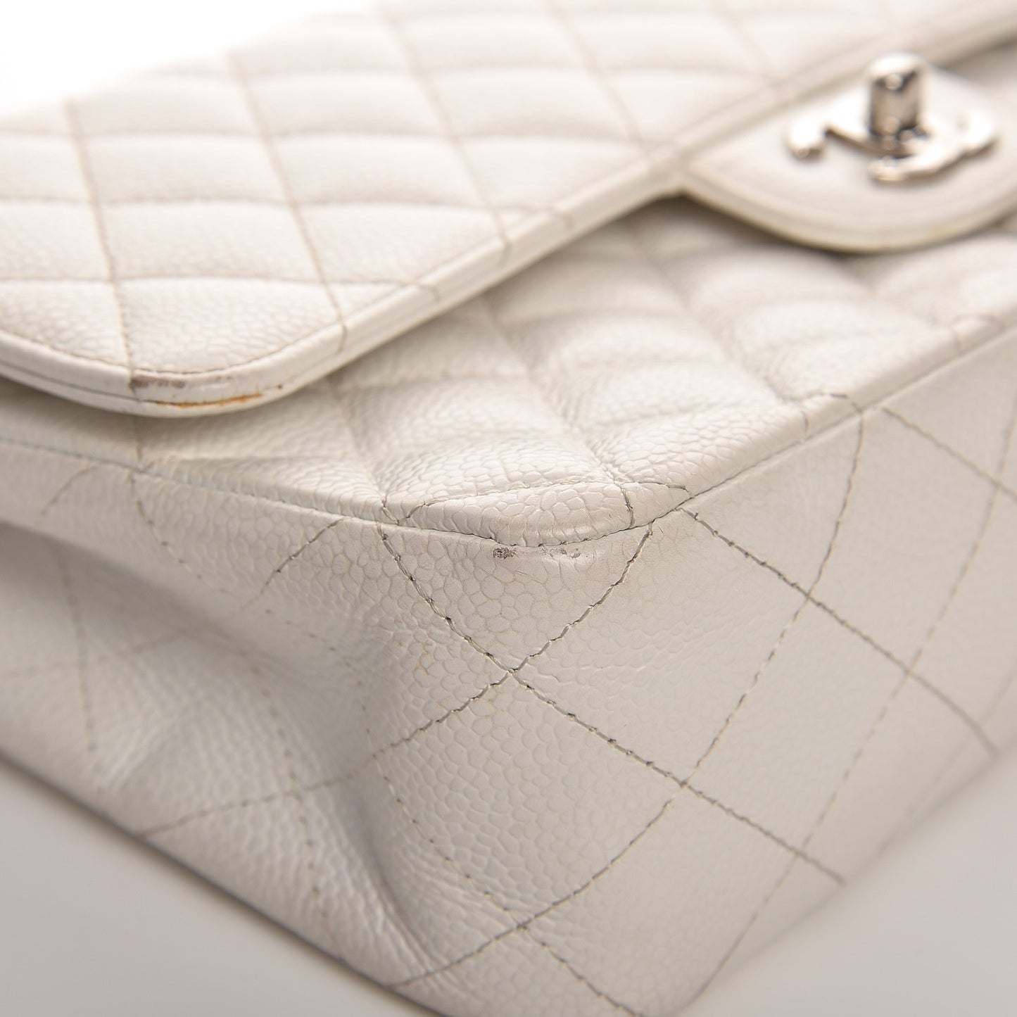 Caviar Quilted Medium Double Flap White
