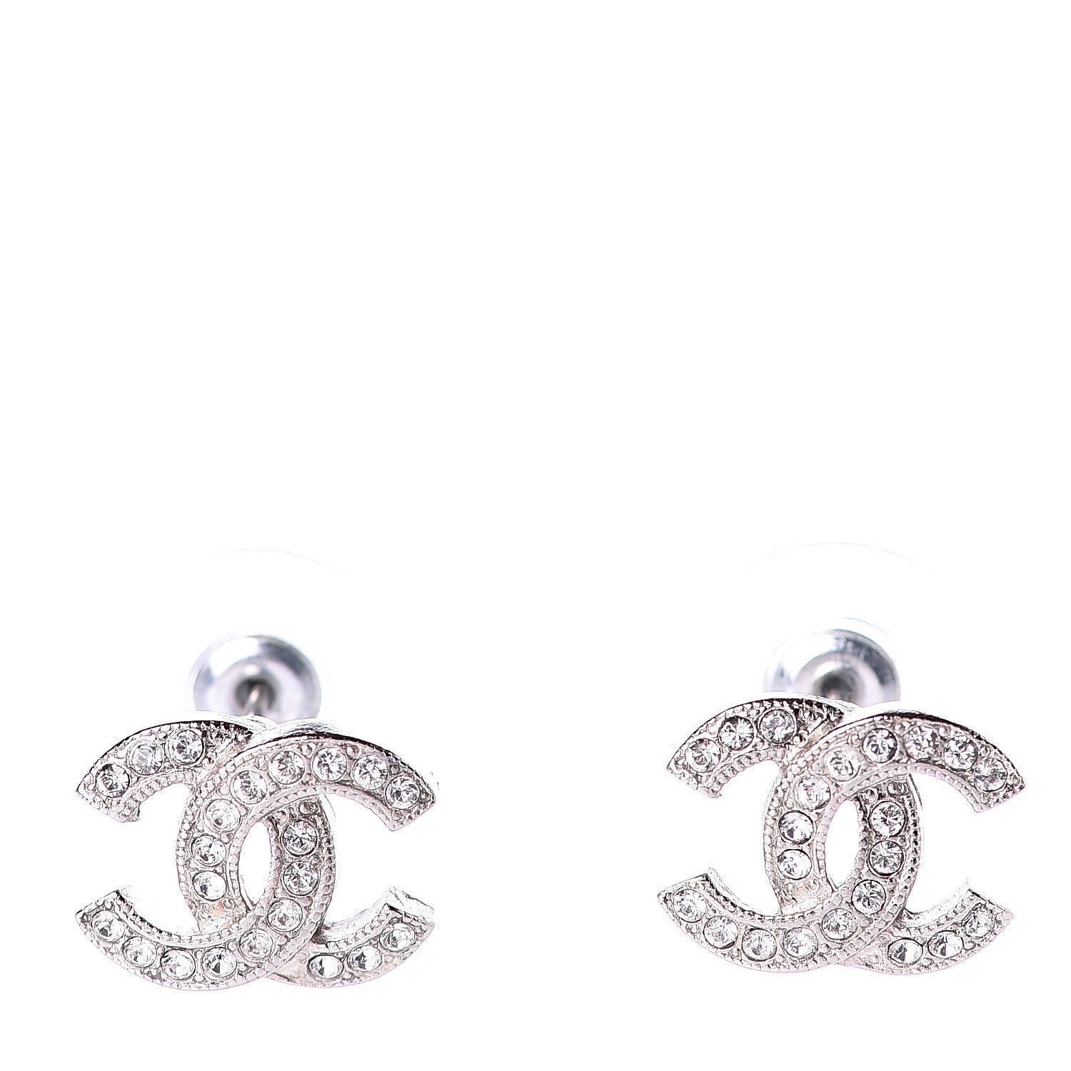 Chanel Crystal Timeless CC Earrings Silver 1 of 5