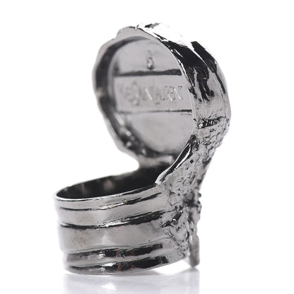 Saint Laurent Glass Cabochon Gunmetal Arty Ovale Ring 6 Black 3 of 6