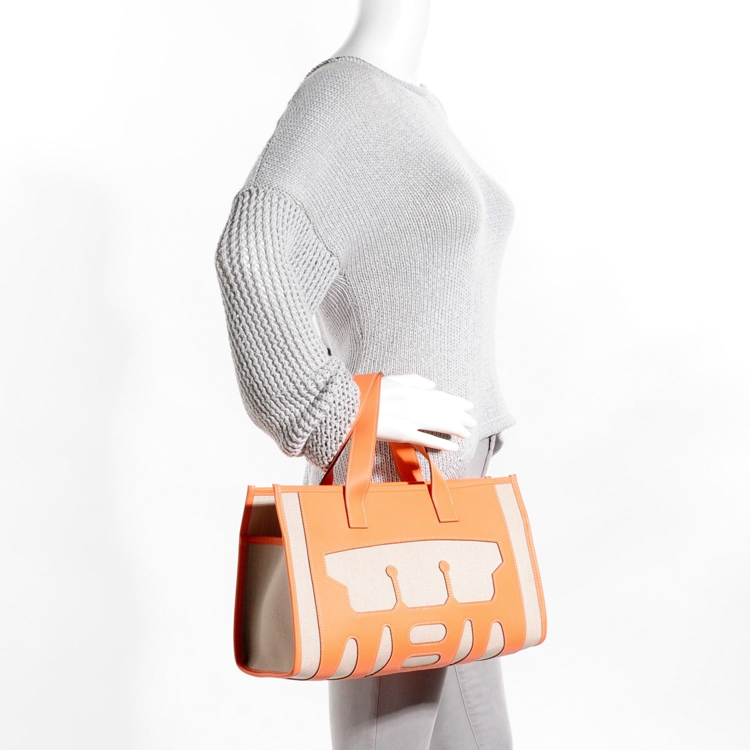 Hermes Swift Toile Petit H Decoupe Basse PM Skeleton Tote Crevette Natural 2 of 7