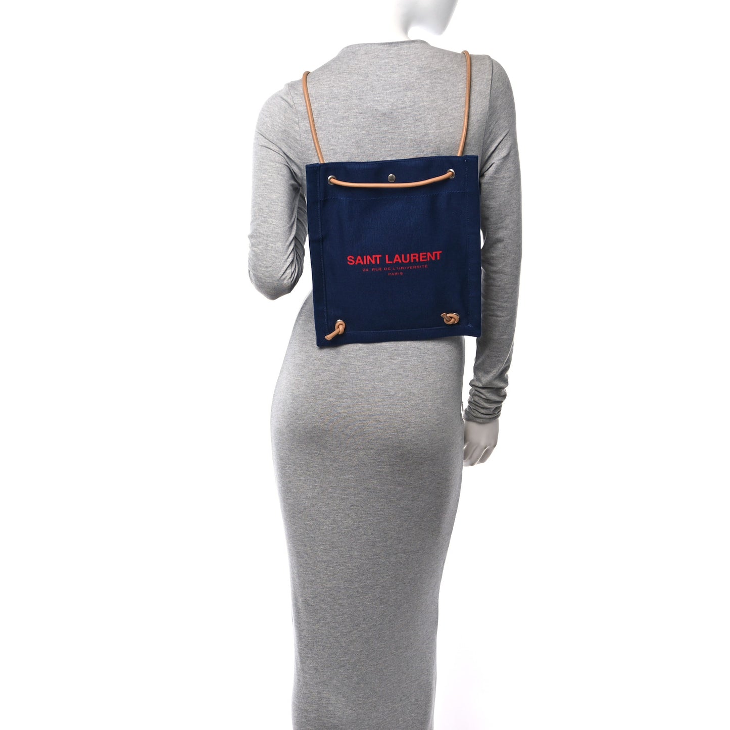 Linen Calfskin Rive Gauche Backpack Blue Rouge Eros