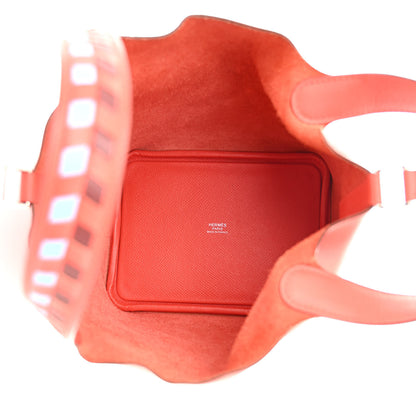Hermes Epsom Tressage De Cuir Picotin Lock 18 PM Capucine Celeste Rouge H 5 of 16