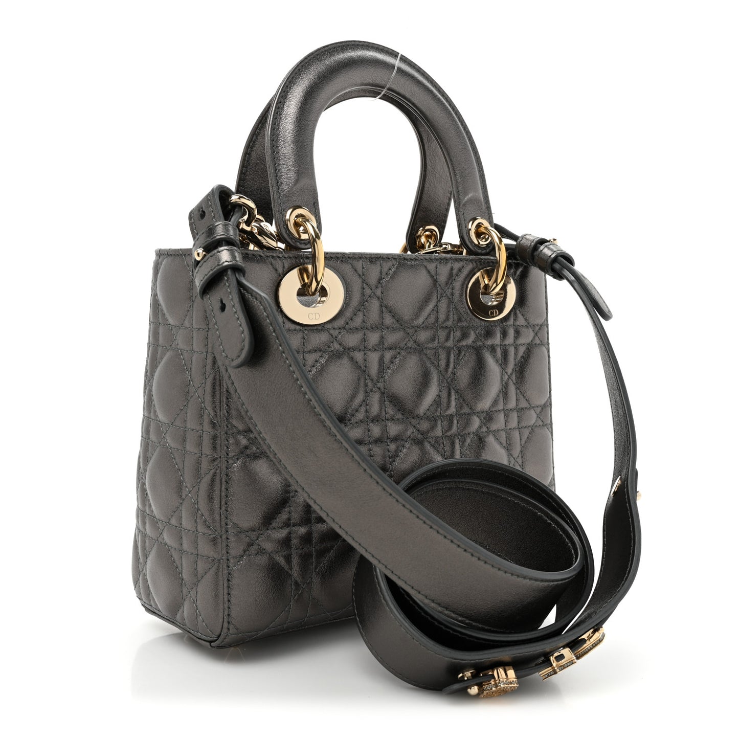 Lambskin Cannage Small My ABCDior Lady Dior Metallic Grey