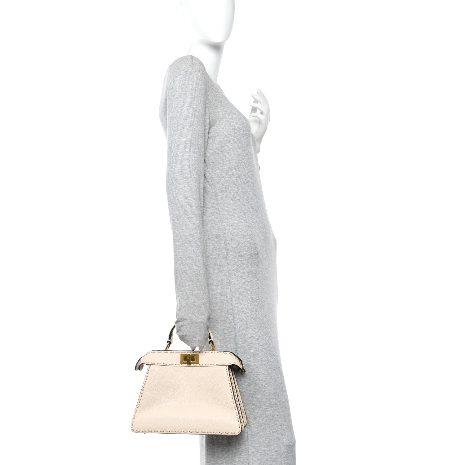 Fendi Cuoio Roma Sellerissima Nappa Sintetica Tape Stitch Small Peekaboo I SEE U Satchel Camelia 2 of 9
