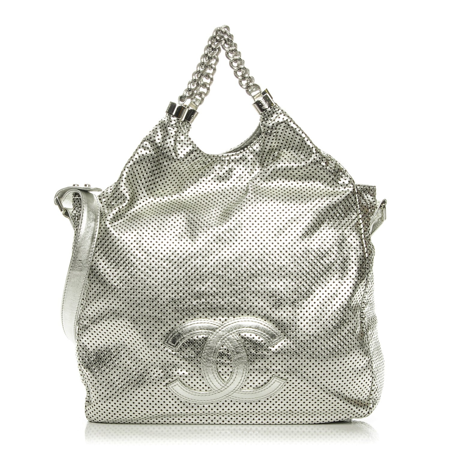 Chanel Metallic Glazed Calfskin Perforated Medium Rodeo Drive Tote Silver 1 of 8