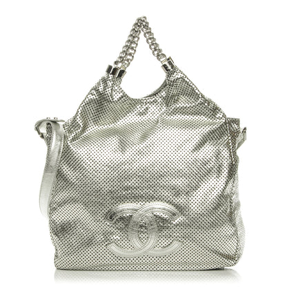 Chanel Metallic Glazed Calfskin Perforated Medium Rodeo Drive Tote Silver 1 of 8