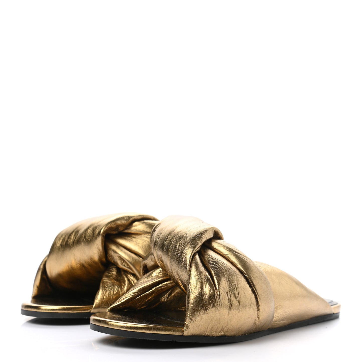 Metallic Lambskin Drapy Slide Sandals 37 Gold
