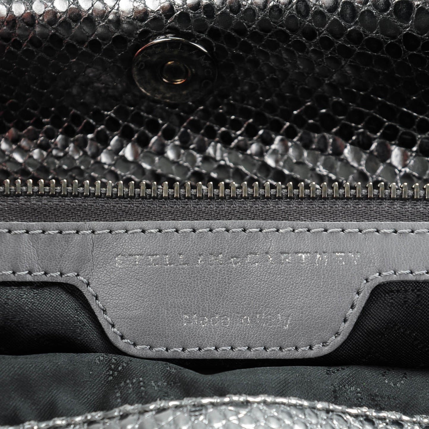Metallic Snake Print Small Falabella Tote Grey