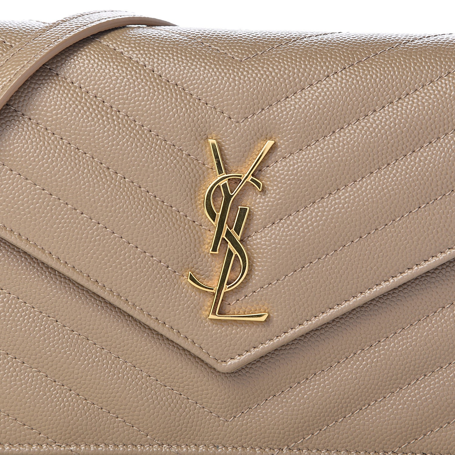 Saint Laurent Grain De Poudre Matelasse Chevron Monogram Envelope Chain Wallet Dark Latte 7 of 10