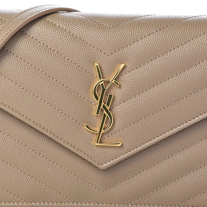 Saint Laurent Grain De Poudre Matelasse Chevron Monogram Envelope Chain Wallet Dark Latte 7 of 10