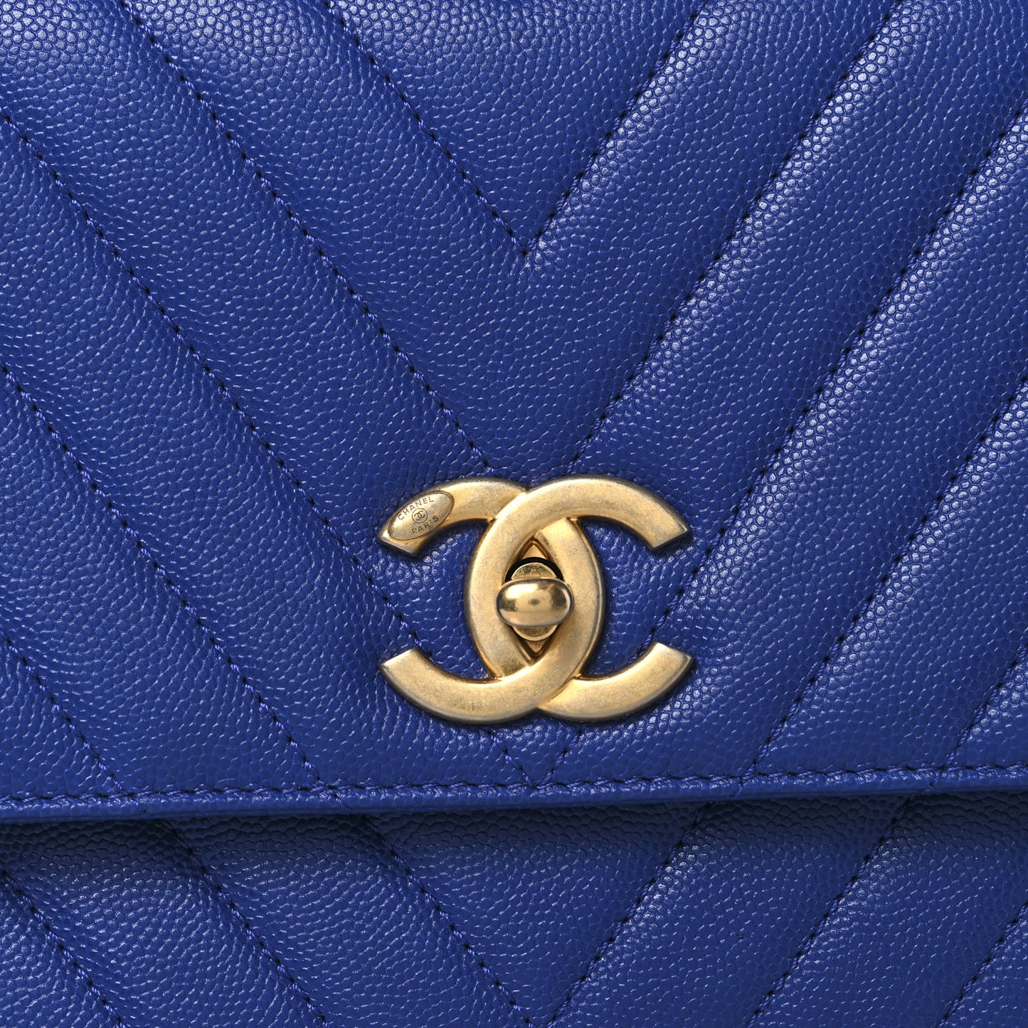 Caviar Chevron Quilted Small Coco Handle Flap Blue