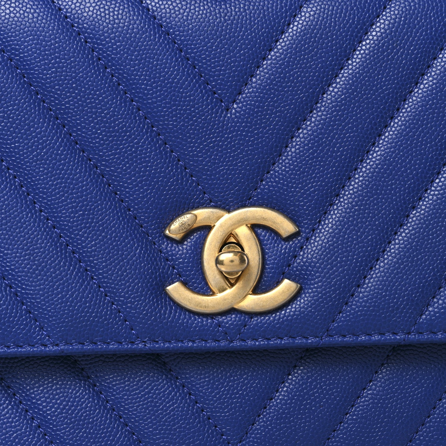 Chanel Caviar Chevron Quilted Small Coco Handle Flap Blue 8 of 10