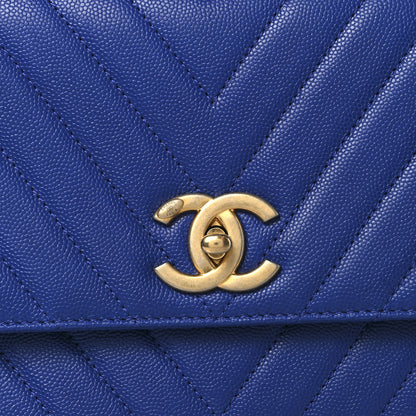 Chanel Caviar Chevron Quilted Small Coco Handle Flap Blue 8 of 10