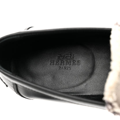 Hermes Toile Calfskin Fray Womens Destin Loafer 36.5 Black Prunoir 7 of 8