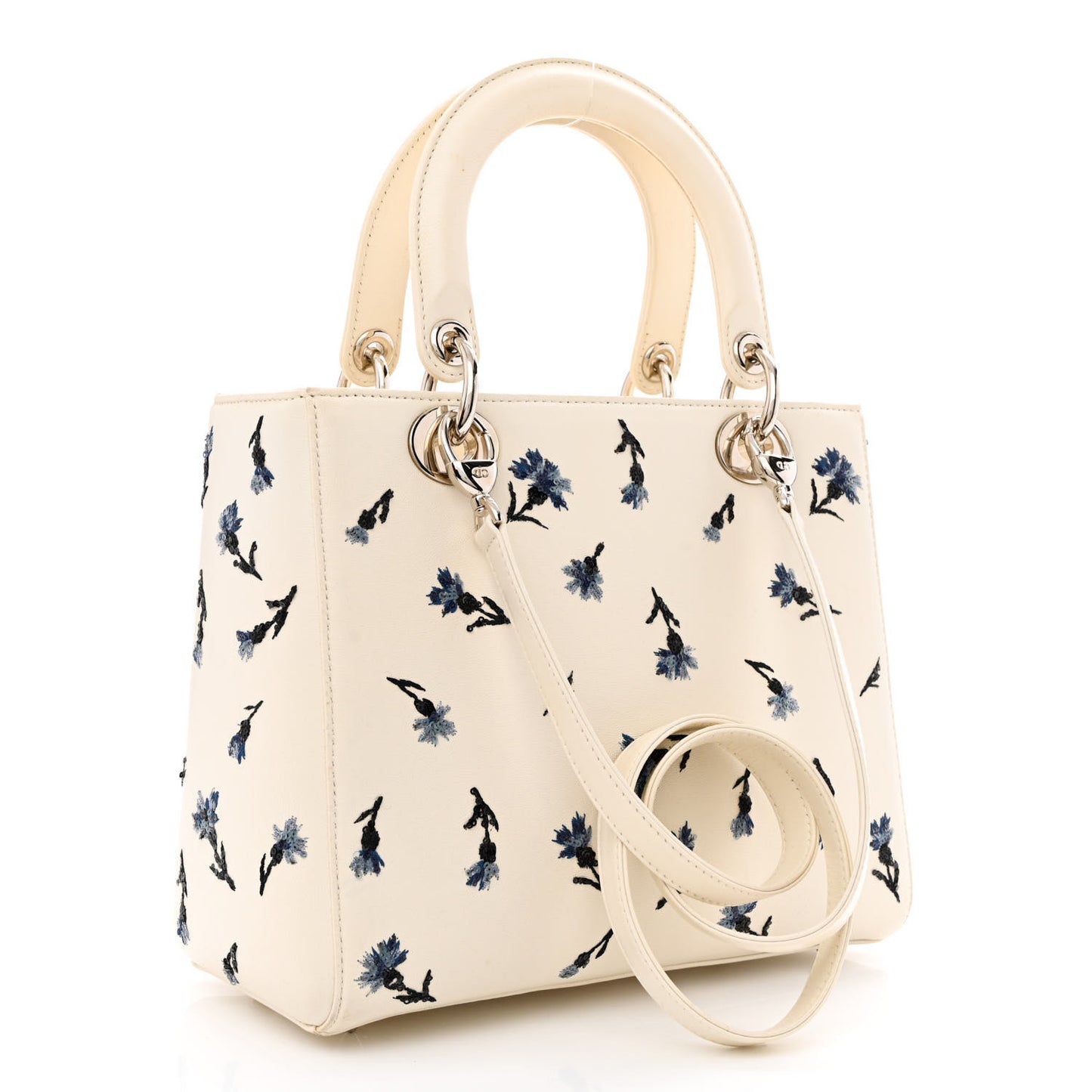 Lambskin Embroidered Sequin Medium Flower Lady Dior Off White